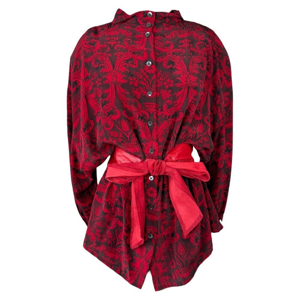 Vintage Oversized Red & Black Silk Baroque Shirt 90s Dramatic